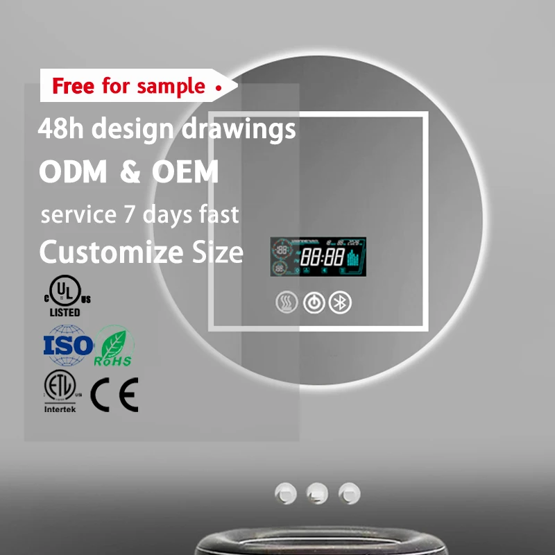 European Style Modern Design Bathroom Mirrored bluetooth Speaker Vanity Mirror Bathroom Mirror with Led Lights for Hotel