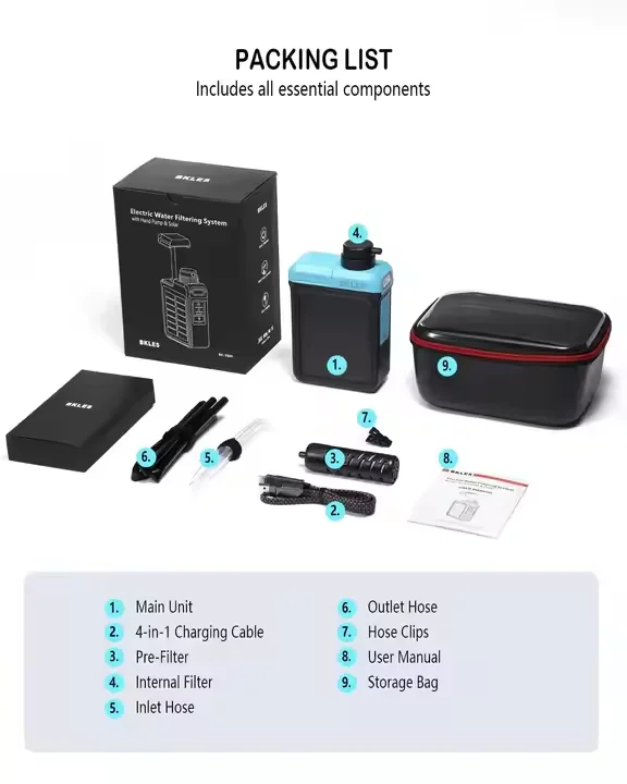 Portable Solar Electric Water Purifier System for RV Outdoor Emergency Survival Camping Hiking Travel Backpacking Filtration Kit