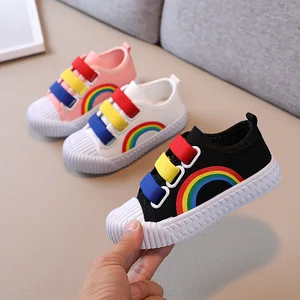 Children's Spring and Autumn Rainbow Colors Slip on Sneakers Baby Canvas Sports Casual Non-slip Canvas Shoes