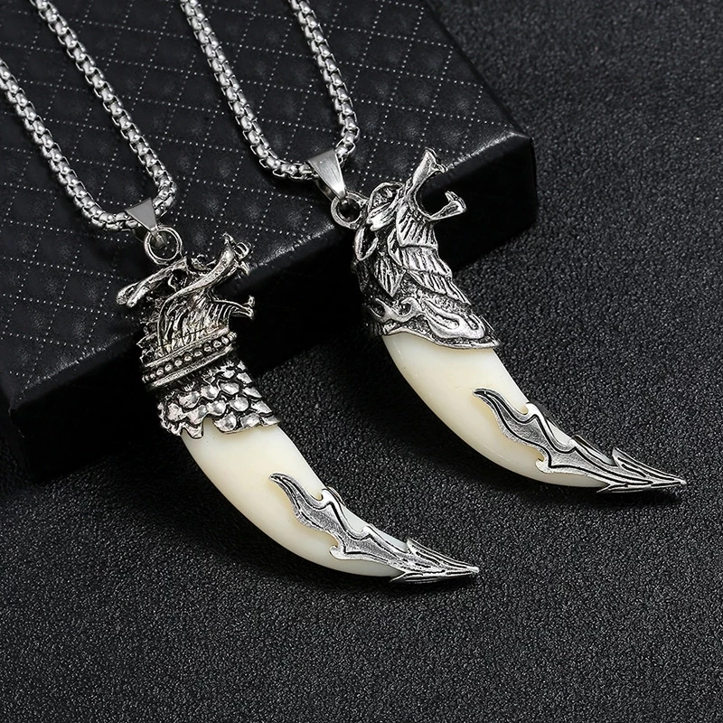 Hip Hop Spike Decor Rhinestone Necklace Wolf Tooth Alloy Necklace For Men -  Temu Bahrain
