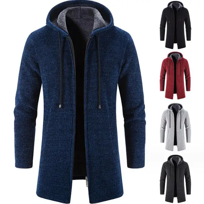 Winter Men Plush Coat With Hooded Warm Sleeve Cardigan Thick Big Size Casual Jacket Man Long Parka_voghion.com