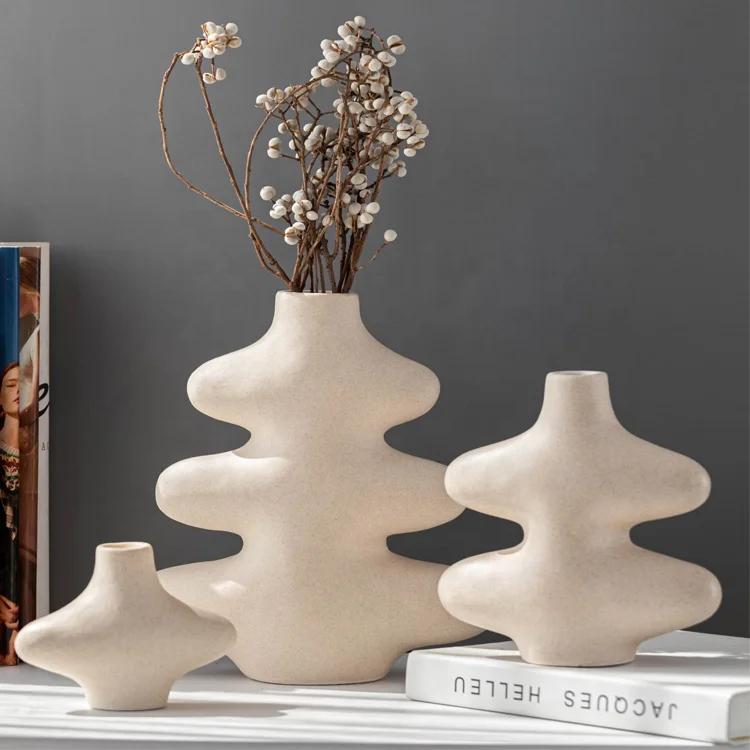 Wholesale Nordic White Vases  Minimalist Custom Creative Frosted Flower Arrangement Ring Ceramic Small Vase Tabletop Flower Vase
