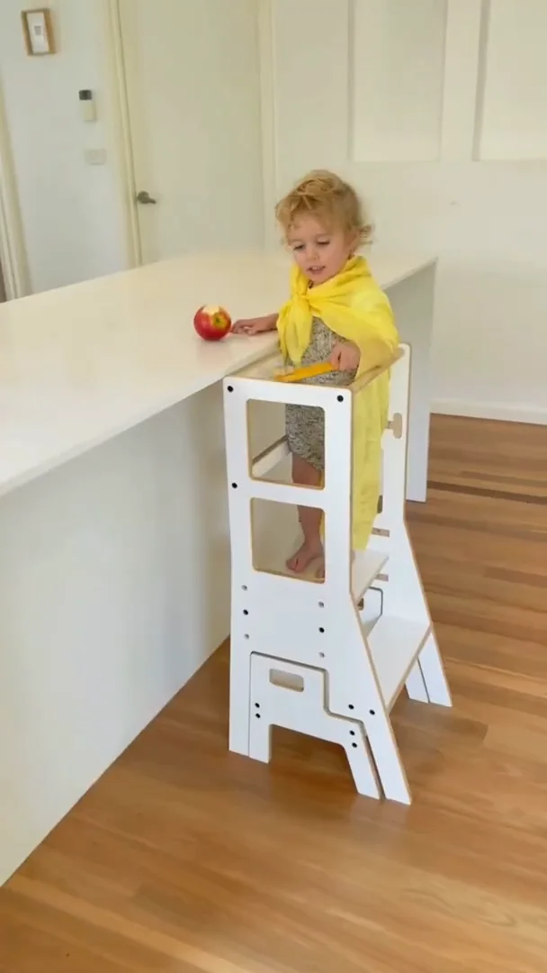 Montessori Adjustable Learning Tower With Stool Kitchen Helper Tower