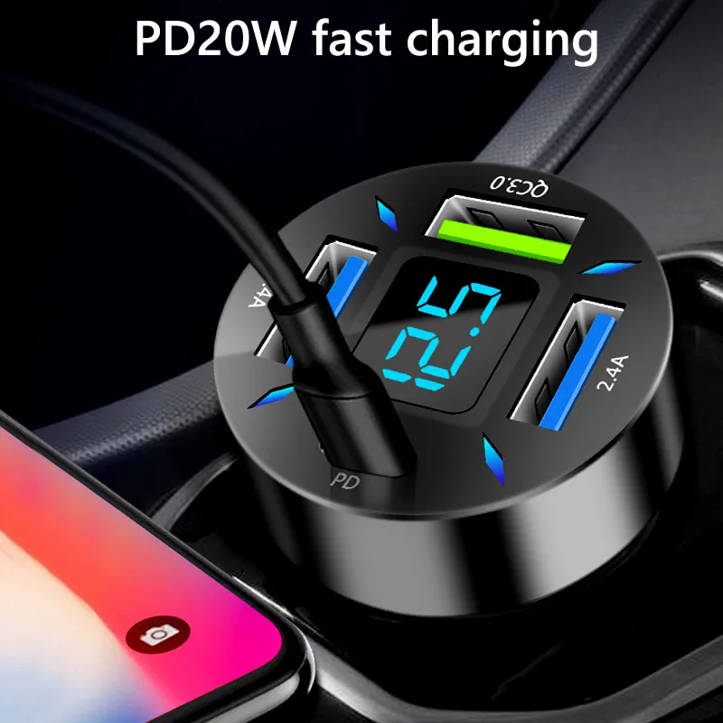 66w 4 Ports Usb Pd Quick Car Charger Qc 3.0 Type C Cigarette Lighter