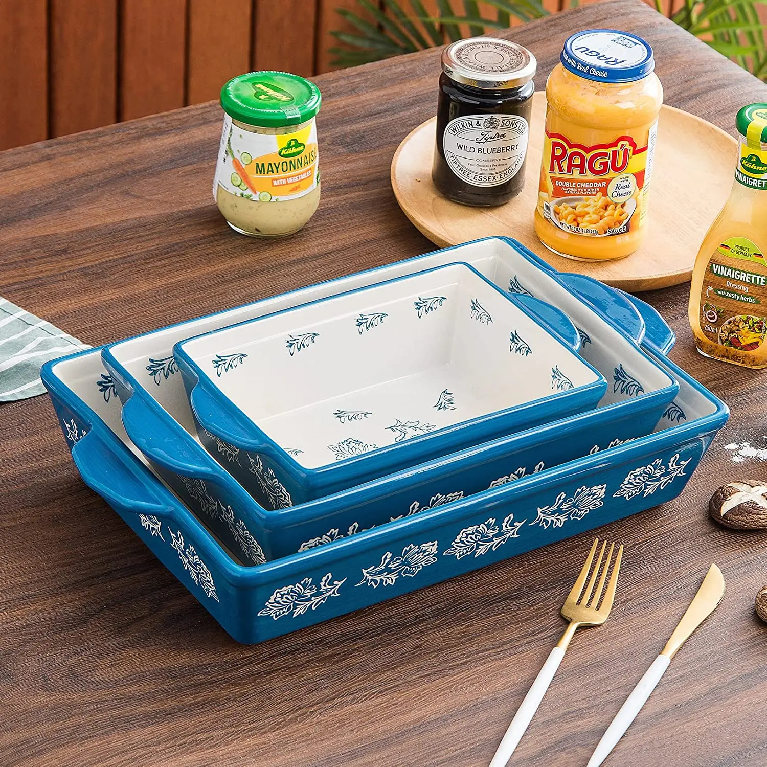 Baking Dish Ceramic Lasagna Pan Casserole Dish 3 Pieces Bakeware Sets Baking Dishes Baking Set factory