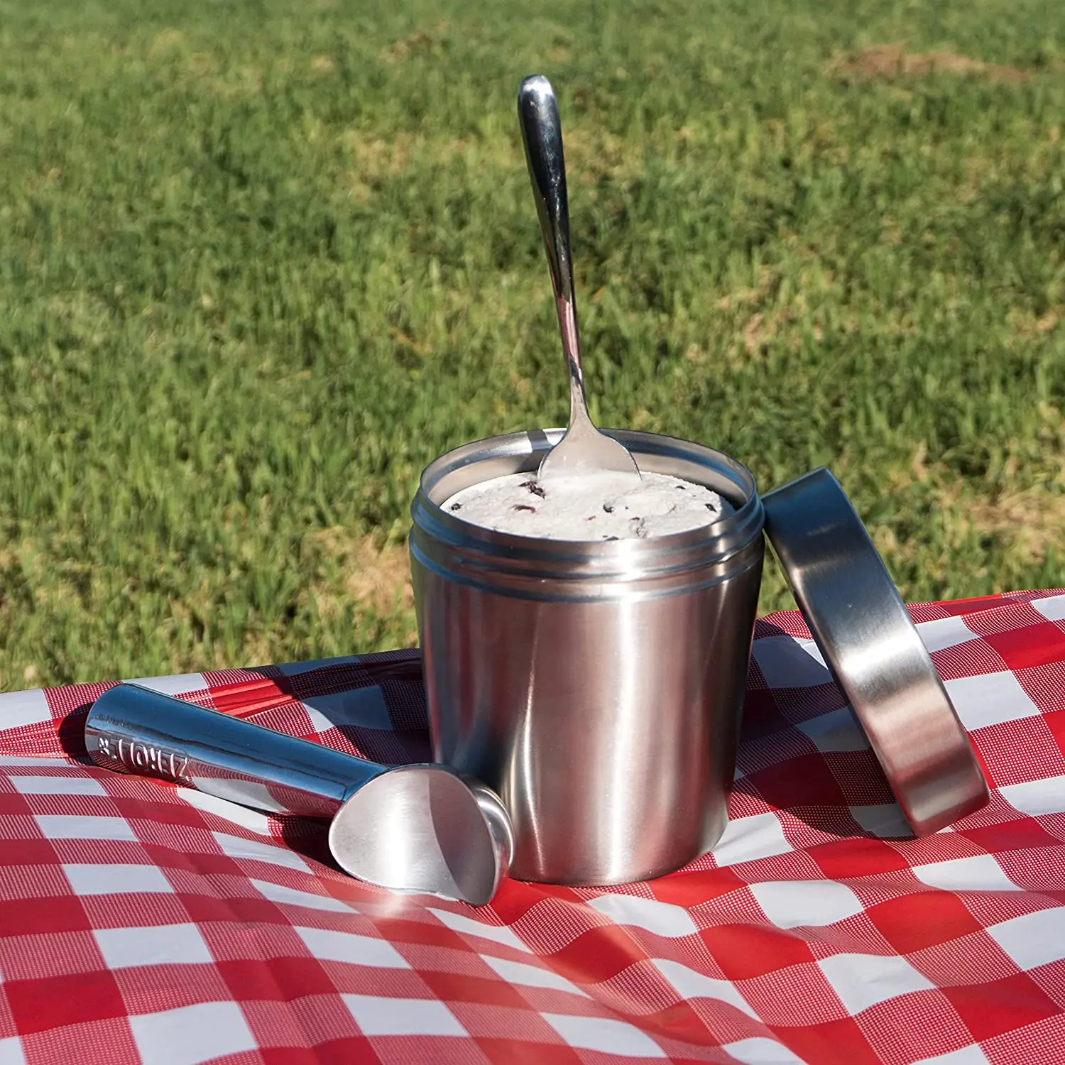  Ice Cream Cooler Container  Stainless Steel Pint Thermos  Vacuum Insulated Double Wall Reusuable Coozie Sustainable Food Storage -  Great for Picnics, Camping, Beach - Keeps Frozen for Hours : Home & Kitchen