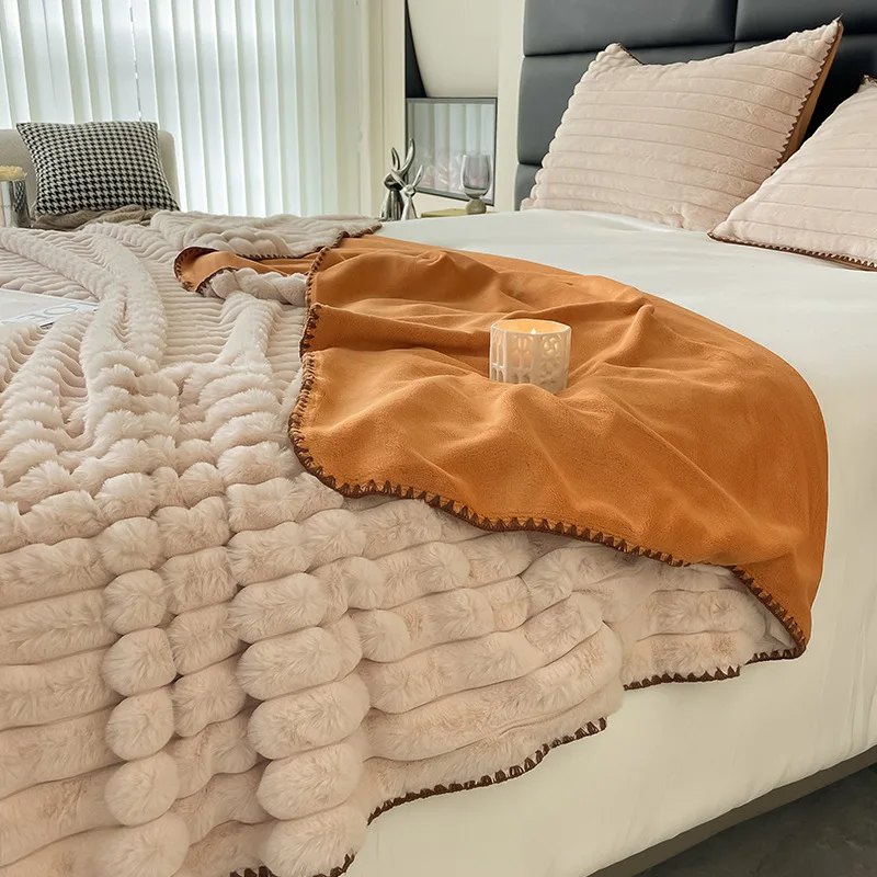 Wholesale Double Sided Bed Blankets For Winter Luxury Faux Fur Blanket