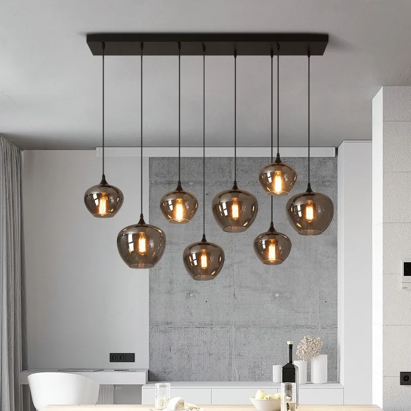 Indoor Hanging Glass Lighting Kitchen Island Restaurant Modern Smoke Grey Glass Ball Pendant Light