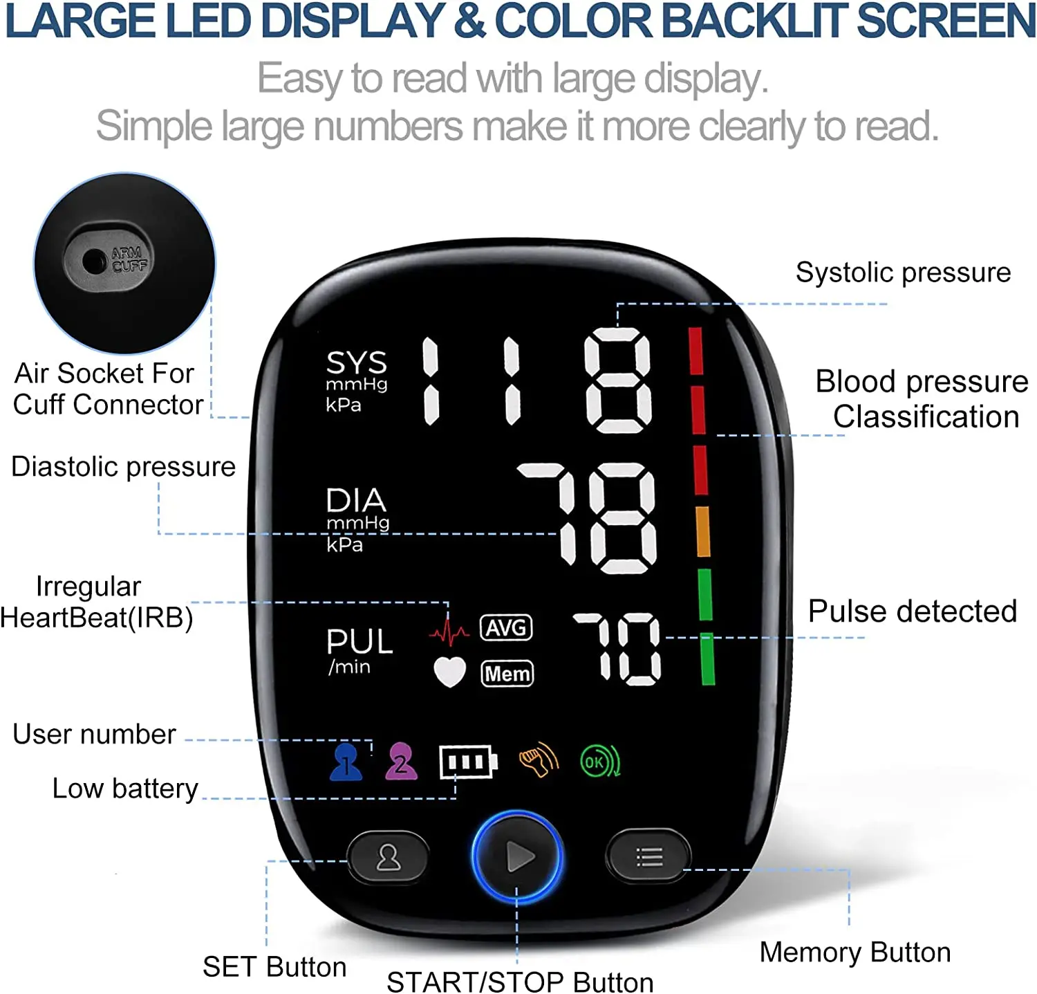 Customization Portable LED Display Auto Machine Digital Professional Blood Pressure Monitors Meters for Home Use