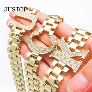 Oem Stainless Steel Hip Hop Gold Choker Custom Letter Personalized Flat Top Chain Nameplate Necklace