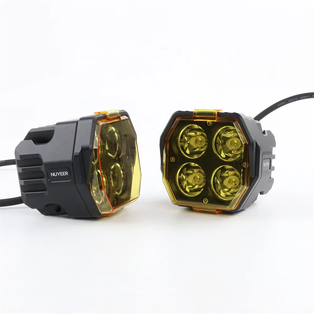TIYPEOR 40W Yellow Motorcycle Pickup Driving Lights Super Bright Spotlight Work Light Bar Square Headlight for Off-road Fog Lamp