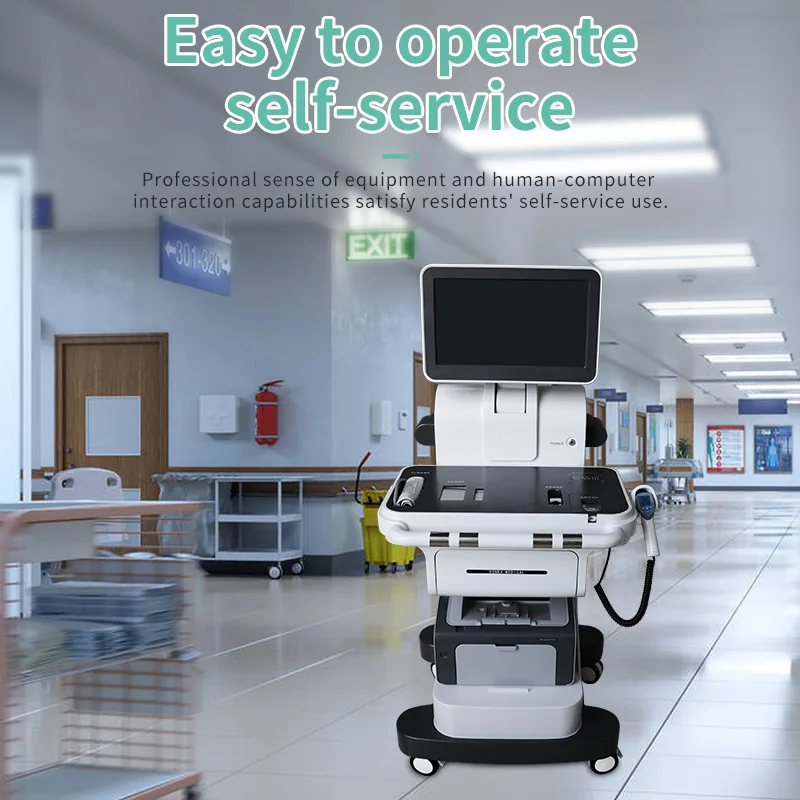 Intelligent health file system health screening machine for hospital movable wheels all in one convenient health kiosk