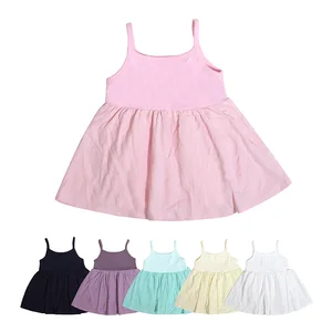 New Product Wholesale Cotton Solid Snap Button Suspender Sleeveless Soft Summer Baby Girl Frock Dress Princess
