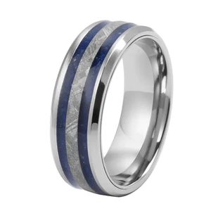 Trendy Lightweight TIZTI Ring With Natural Lapis Stone and Real Meteorite Inlay Titanium Ring Stainless Steel Men Ring
