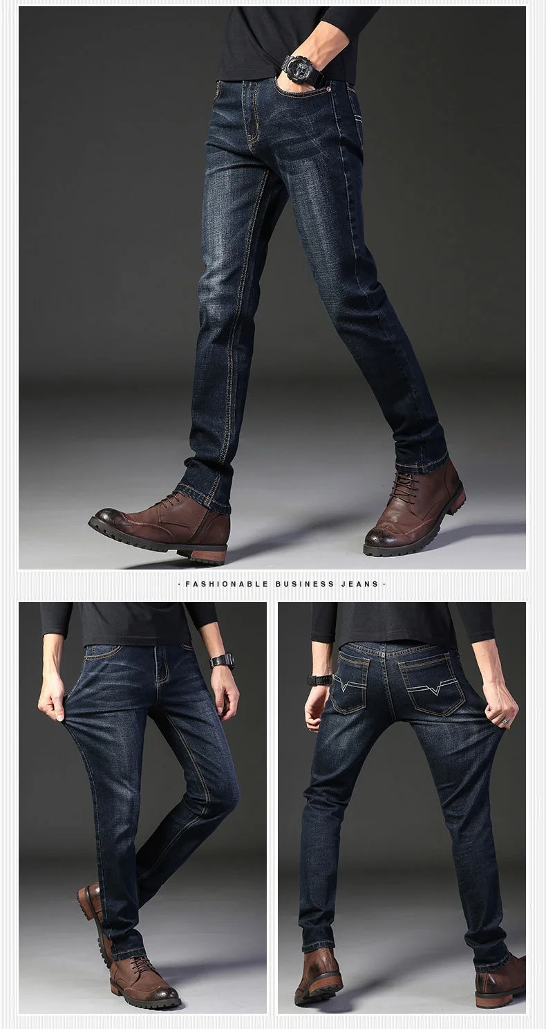 Autumn And Winter Denim Men's Slim Fitting Straight Leg Denim Pants Men ...