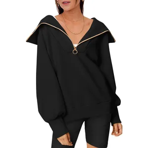 Manufacture Custom Regular Color Block Half Zip up Street Hoodie Sweatshirt Thermal Jacket with Zipper for Women