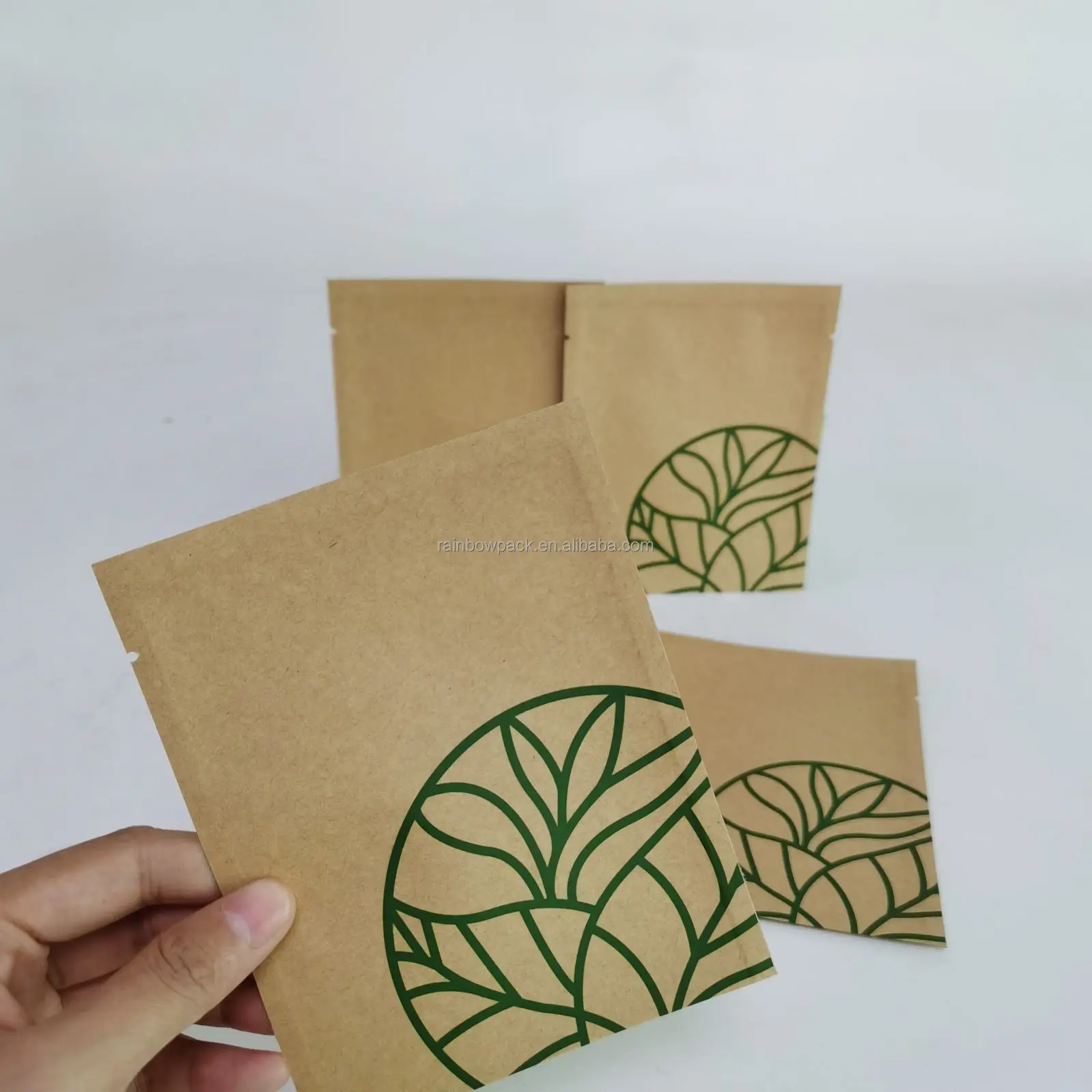 Flat Biodegradable Kraft Paper Pla Pouches With Resealable Zipper