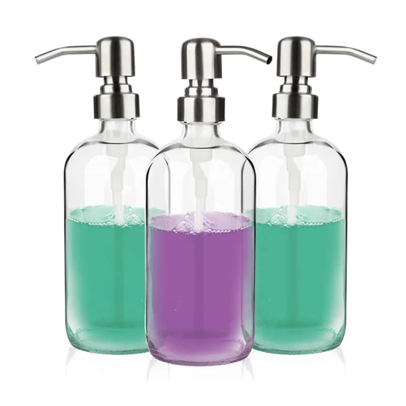 8oz Clear Glass Boston Round Bottles With Stainless Steel Lotion Pumps