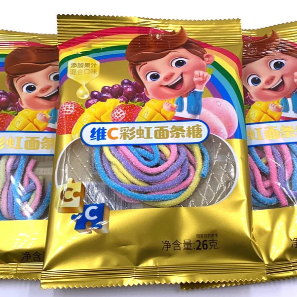 color fruit flavor gummy candy strips shape sour licorice candy