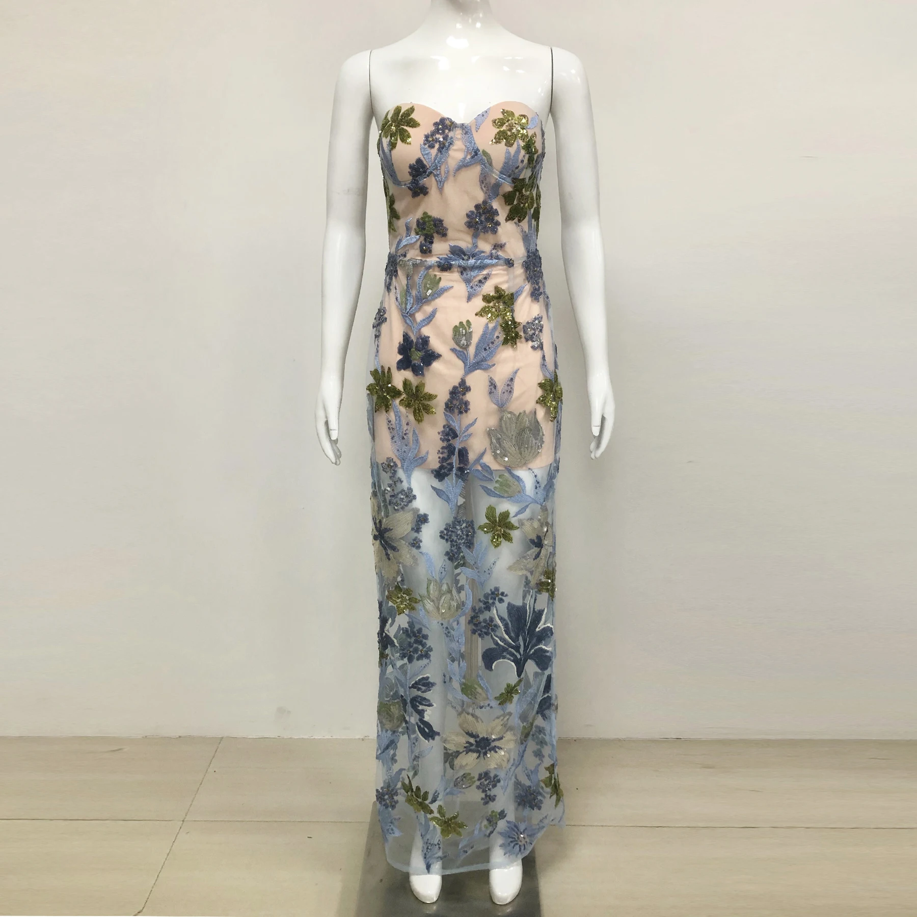 Custom Women Boutique Clothing Embroidery Dress Elegant Long Transparent Design Handmade Sequin Embroidered Floral Dresses Custom Women Boutique Clothing Embroidery Dress Elegant Long Transparent Design Handmade Sequin Embroidered Floral Dresses