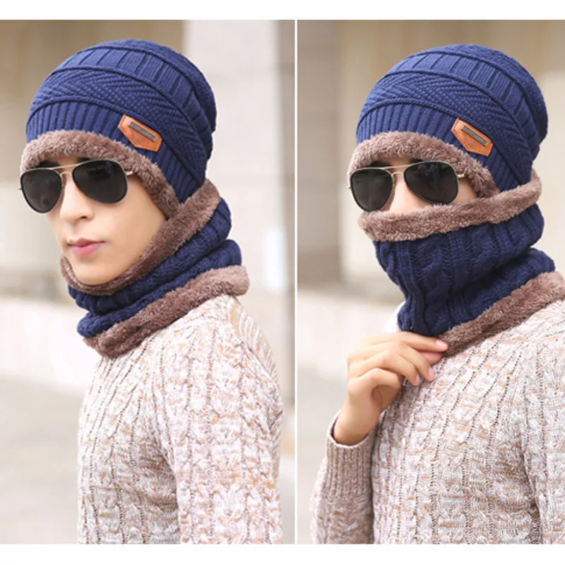 Soft Thicken Two-piece Wool Ski Hats Neck Warm Winter Wool Hats Set ...