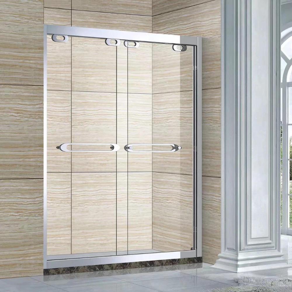 Modern Chrome Portable Shower Room 2 Panels Soft Close Bathroom Sliding Glass Straight Shower Door