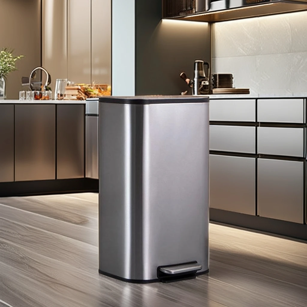 30L Rectangular Stainless Steel Pedal Bin for Home Use Kitchen Waste ...
