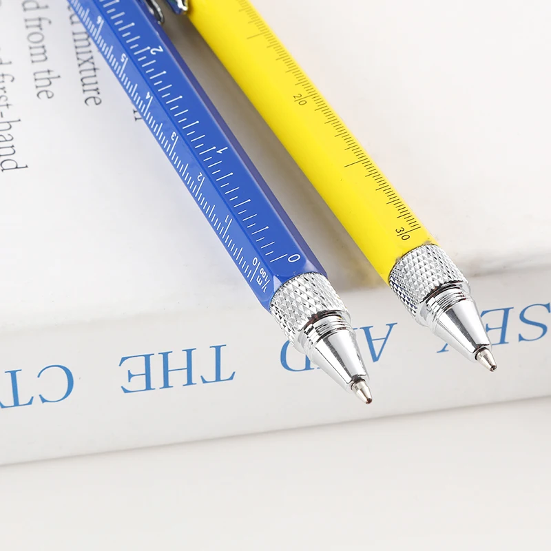 6 in 1 Multifunctional Tool Ballpoint Pen With Ruler Level Cross Flat Head Screwdriver Touch Screen Pocket Multitool Pen