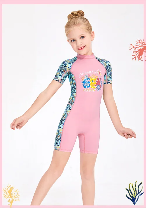 2021 New Design Children Girls Short Sleeves Flat Corner Swimsuit Baby ...