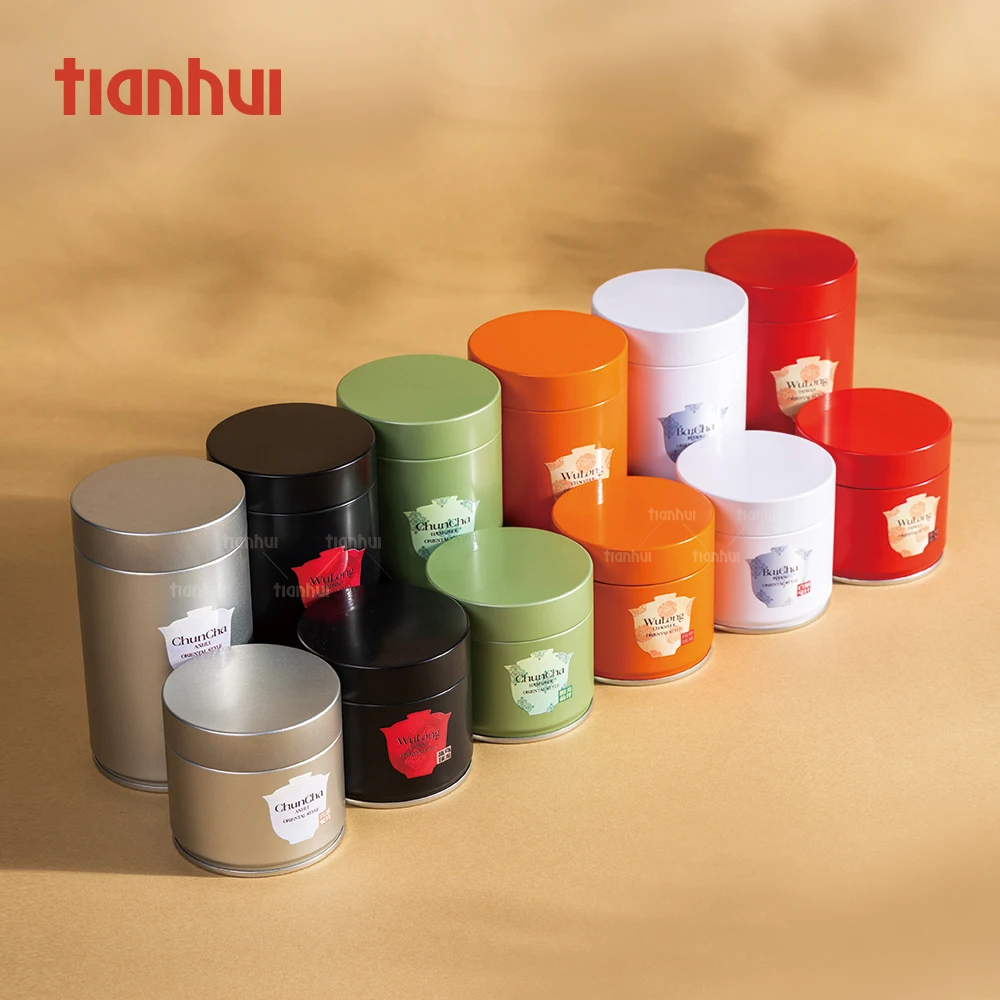 Hộp thiếc kín khí trống Tianhui, hộp đựng nhỏ chất lượng thực phẩm tùy chỉnh cho lá trà