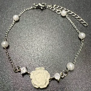 Romantic Silver Plated Rose Bracelet with Pearl Zircon Accents Delicate Floral Jewelry for Women Elegant Accessory for Dating
