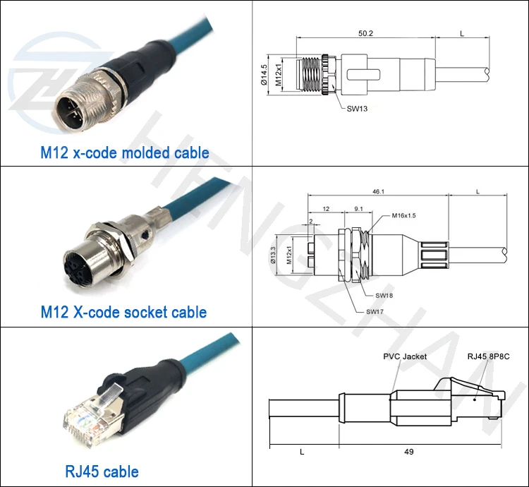 8pin M12 To Rj45 Connector Cable Ip67 Industrial Wire X Code For Cognex Cables Signal