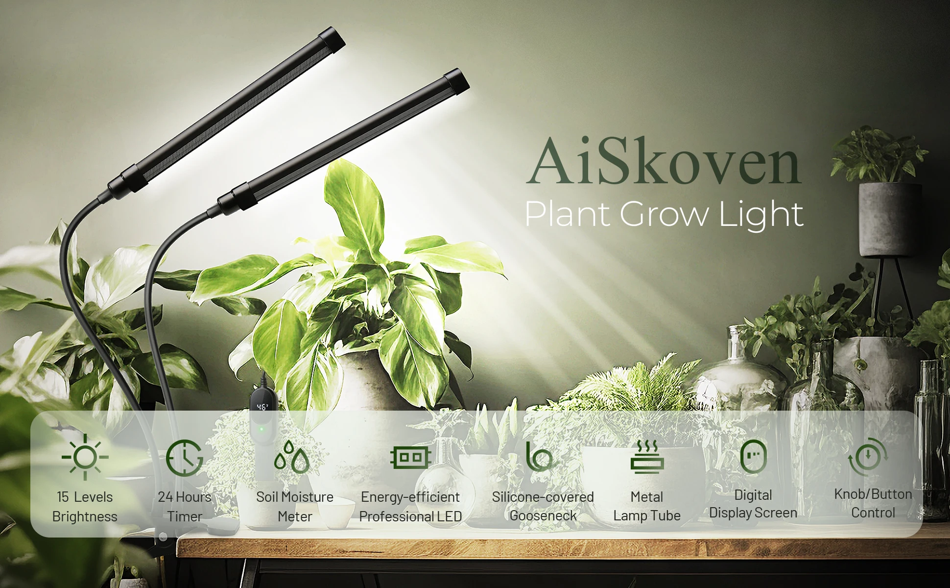 Aiskoven Led Grow Lights For Indoor Plants Full Spectrum With Soil