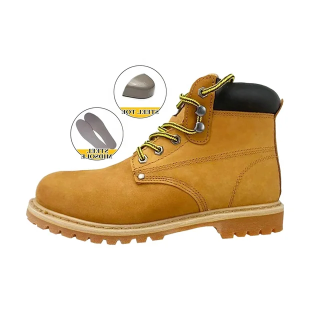 Factory Price Unisex Safety Work Shoes Steel Toe Steel Midsole Industrial Goodyear Welt Stitch Nubuck Cow Classy Leather Boots