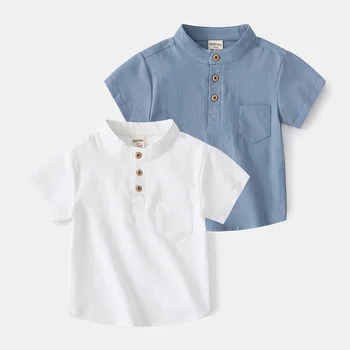 Summer Short Sleeve Boys Shirt New Boys Standing Collar T-Shirt Korean Edition Solid Color Baby Boys Casual Summer Tops