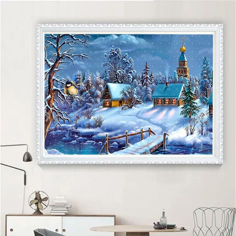 High Quality Landscape Diamond Painting Village Snow Scenery Acrylic Ab ...