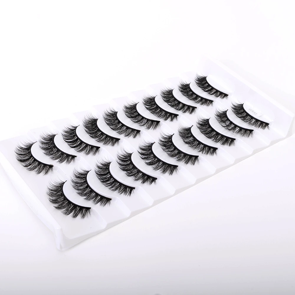 Yiernuo 10 Pairs Natural Short Eyelashes 3D Silk Full Strip Wholesale From Qingdao Vendor Factory Best Price in China