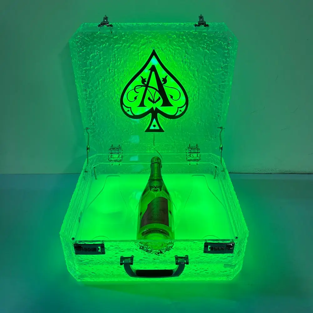 Engrave Logo Ace Of Spade Carrier Box Led Vip Champagne Bottle