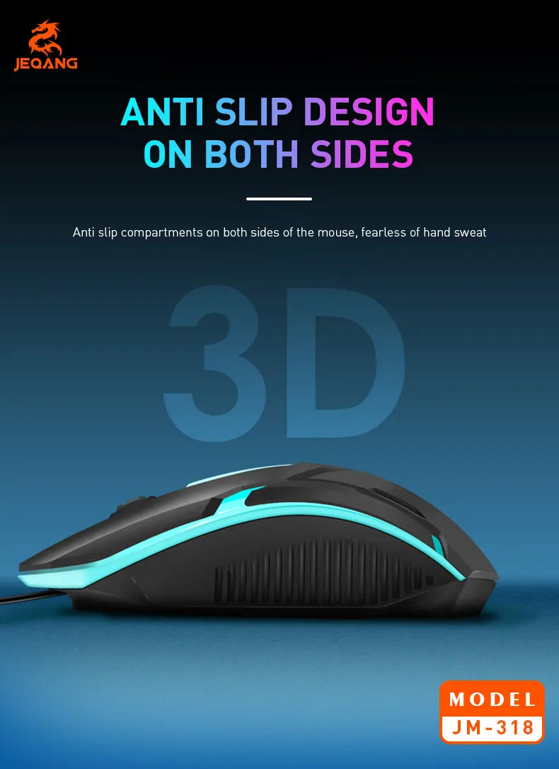 Jeqang Wired Optical RGB Mouse with LED Backlit for Gaming on PC or Laptops USB Interface Stocked