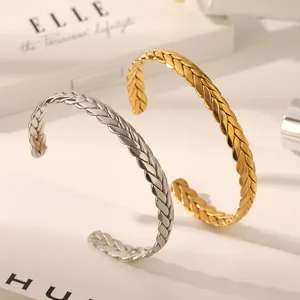MW 18K Gold Plated Cuff Bangle Wheat Ear Twist Bangle Men Couples Love Bracelets Weave Braided Bangles Stainless Steel Bangle