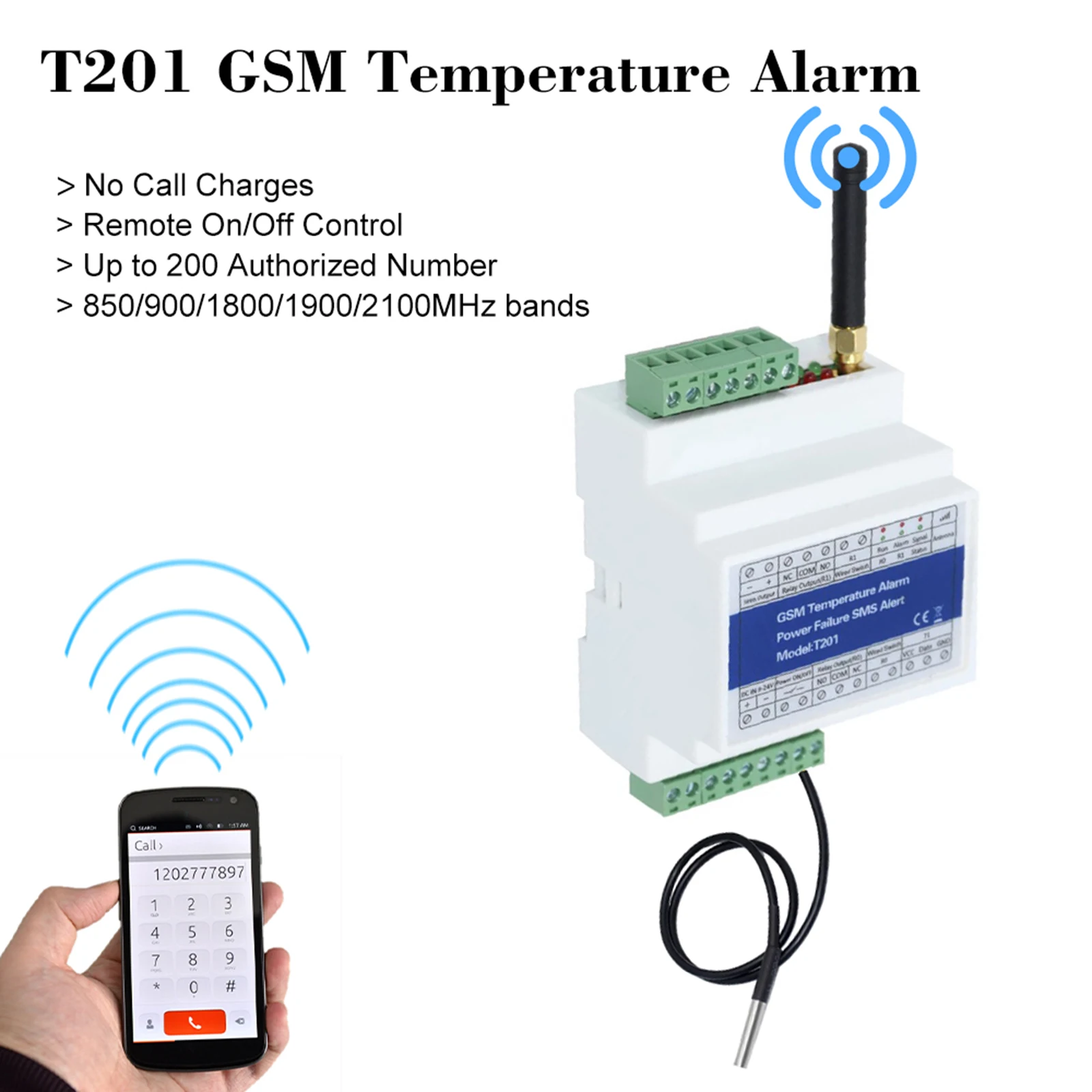T201 GSM Temperature Alarm Access Controller Power Failure SMS Alert Remote Relay Switch Power Status Monitoring for Alarm
