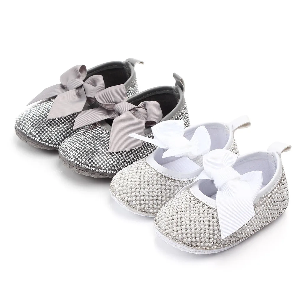 Rhinestone Baby Girls Mary Jane Flats Sparkly Bow Diamonds Princess Dress Shoes