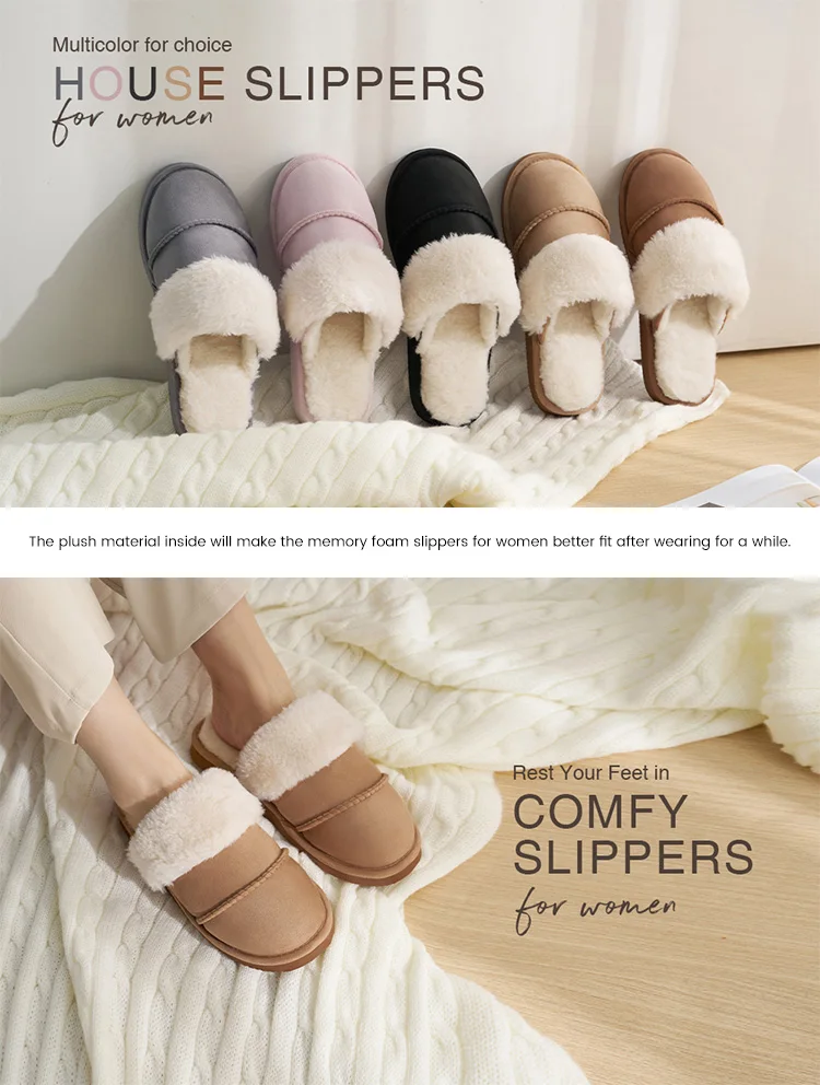 Women's Warm Slippers With Straps Comfy Fuzzy Memory Foam Slippers