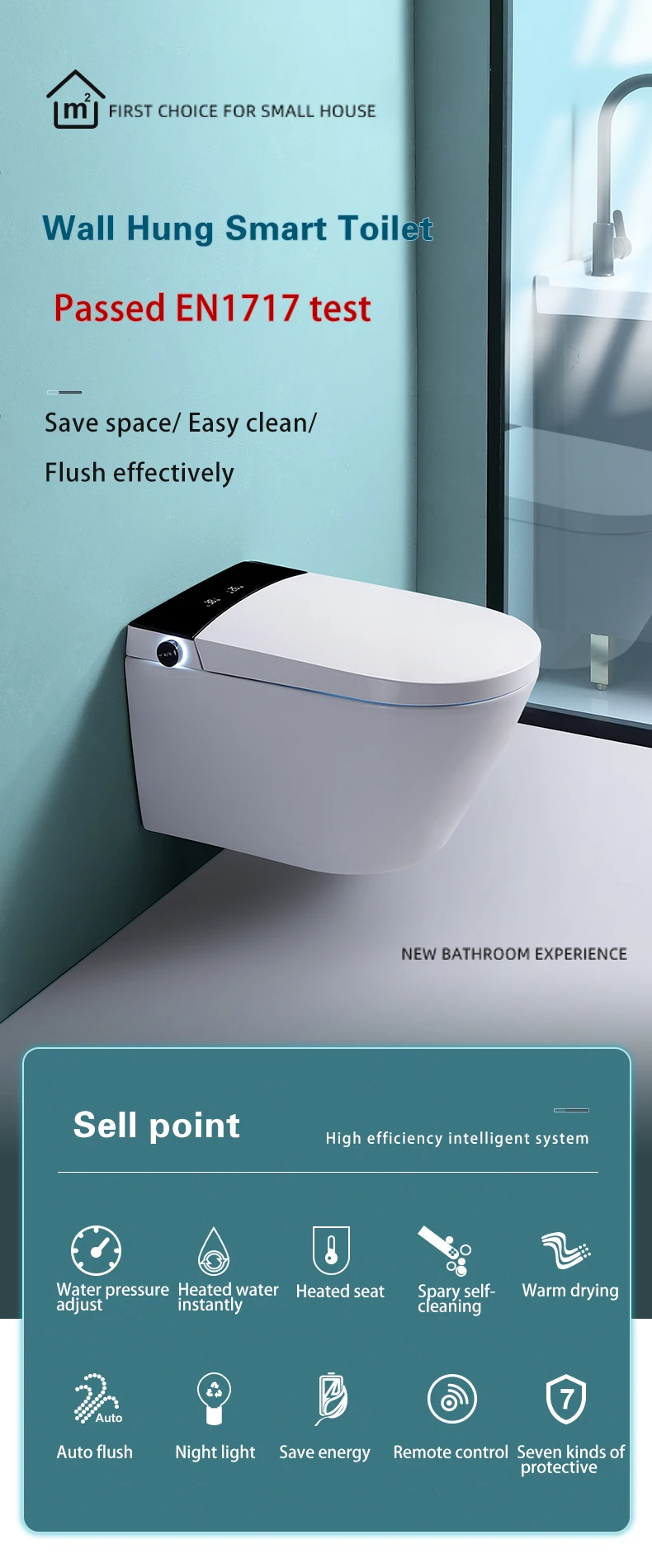 Back to wall mounted bathroom ceramic rimless electric intelligent automatic wall hung smart wc toilet bowl with bidet details