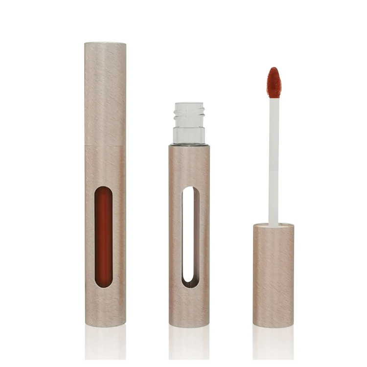 4ml empty matte gold metal/aluminum lip gloss tubes/bottles/containers with double window and brushed aluminum
