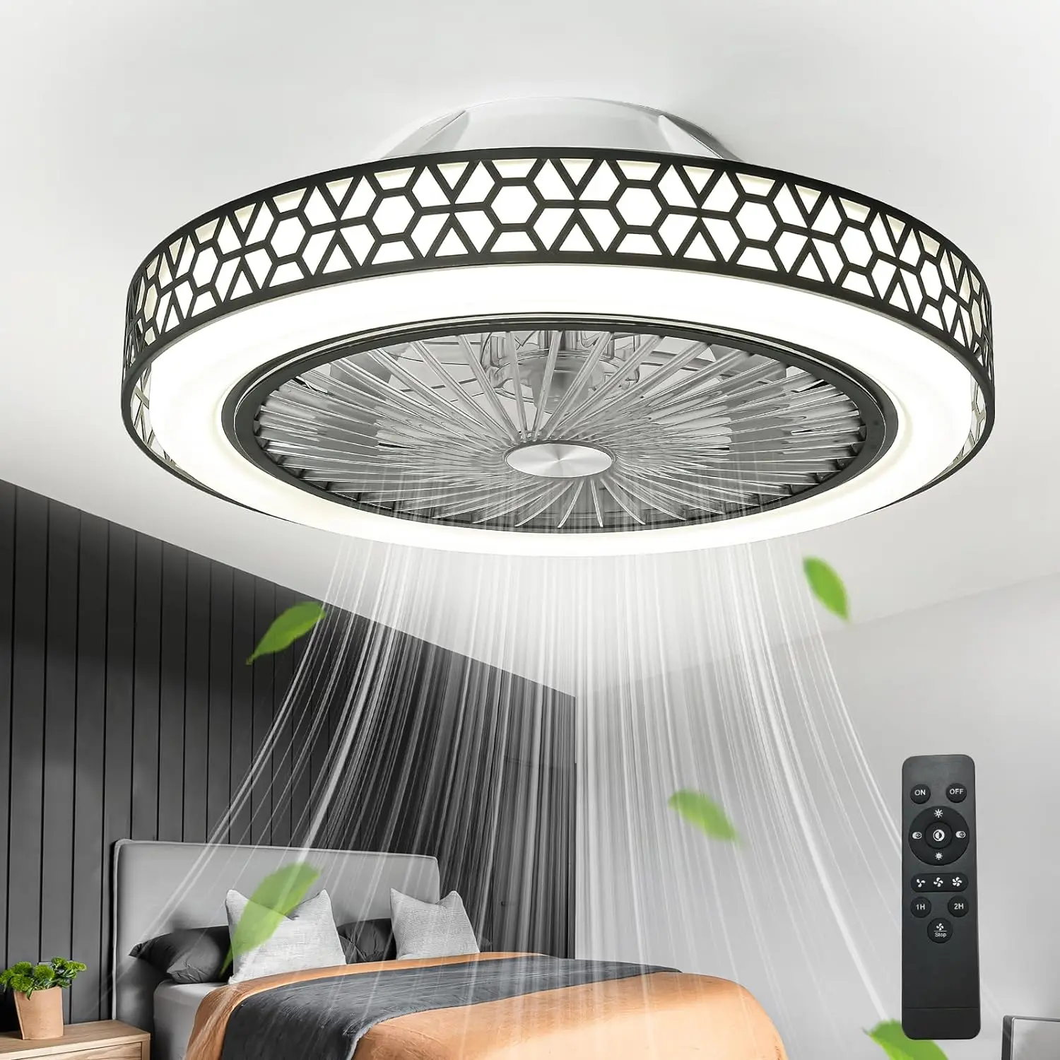 art light Modern 19" Enclosed Remote Control Ceiling Fan With Lamp Ceiling Fan With LED Light for Bedroom 0