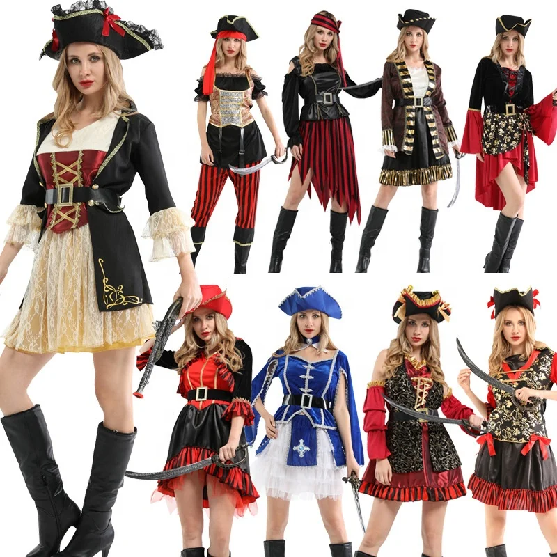 Halloween Adult Pirate Costumes Female Fancy Dress Outfit with Belt  Headpiece Accessories