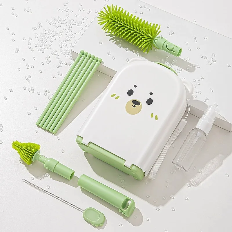 Baby Bottle Brush Set Portable Baby Bottle Drying Rack Cleaning Kit