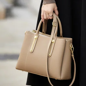 A-51 2026 Custom Genuine Cowhide Leather Women's Tote Bag Top Layer High-grade Litchi Pattern Large Capacity Zipper Open Bag New