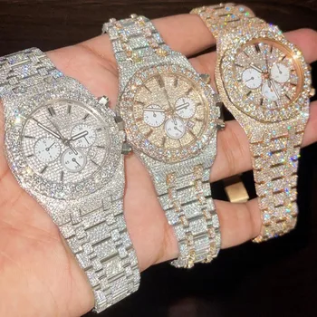 Hip Hop Luxury jewelry 41MM Mens Iced Out Branded Watch Honeycomb Setting VVS Moissanite Watch